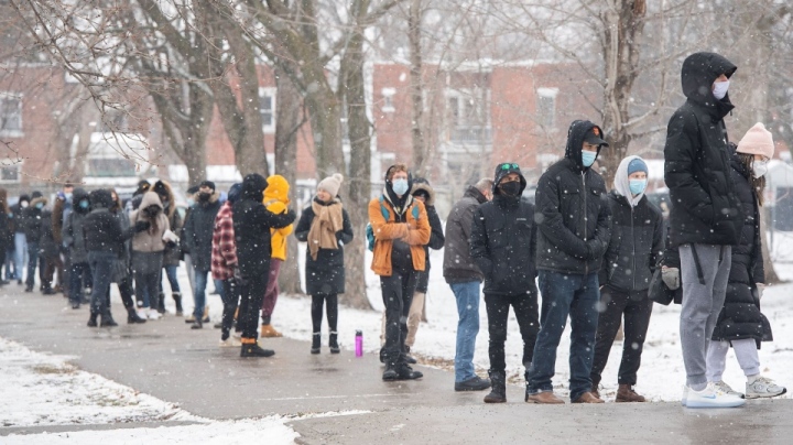People standing on line to get a Covid test