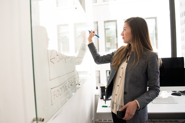 Woman Writing on Dry-erase Board