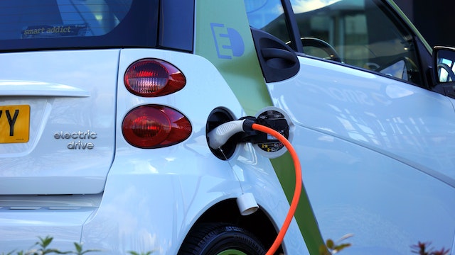 Electric vehicle plugged in