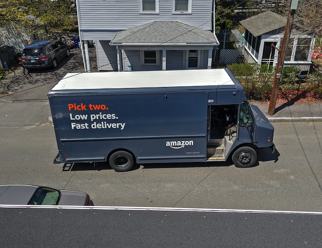 Amazon truck making a delivery