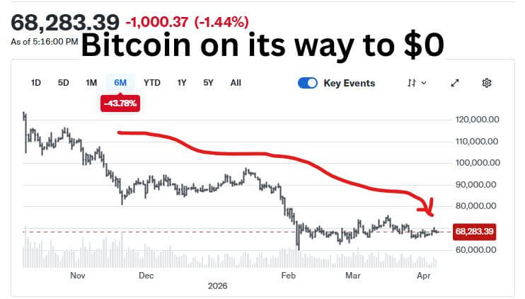 Bitcoin Continues Sliding to $0 Where It Belongs